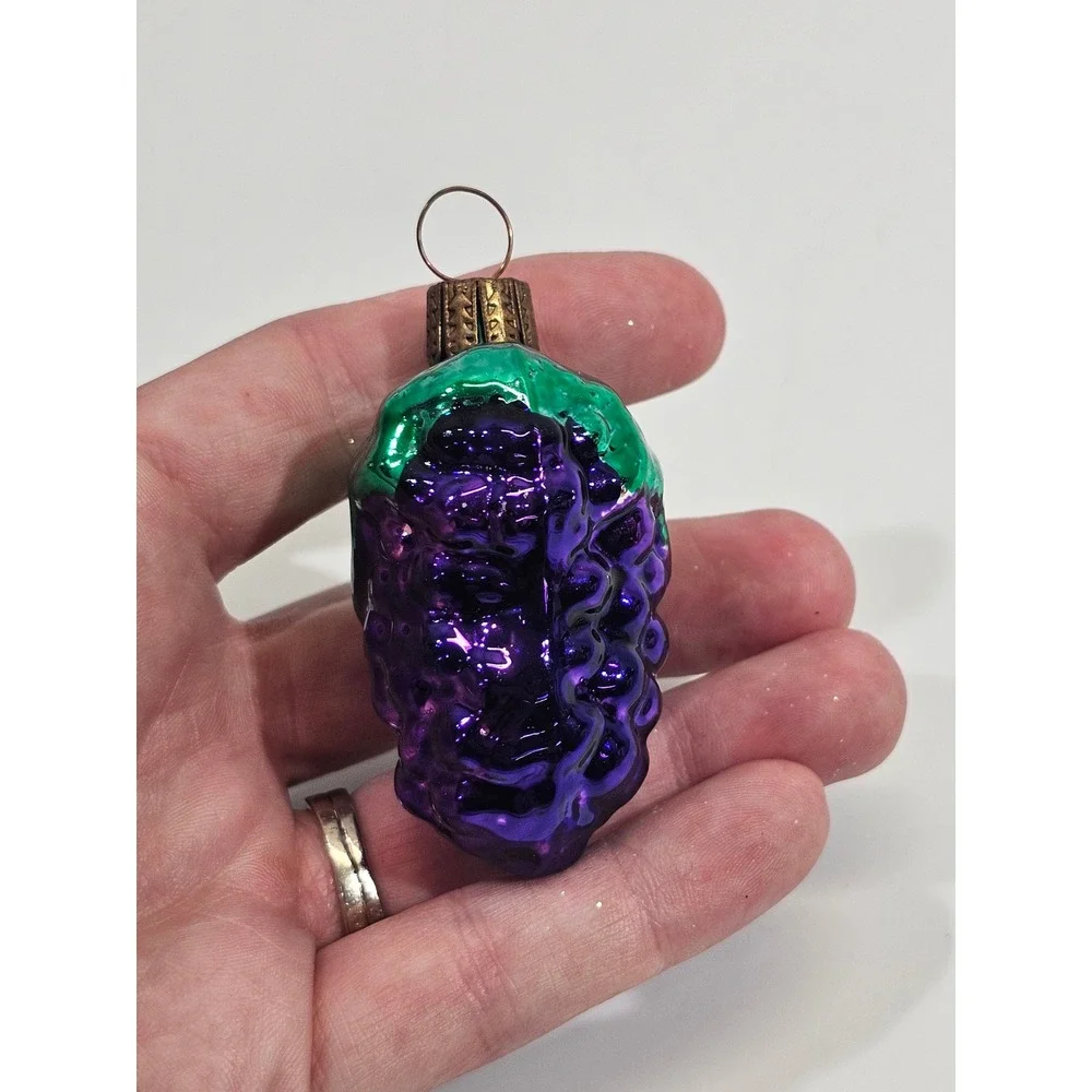 Vintage Purple Grapes Glass Christmas Ornament Green Leaf Fruit Mercury Holiday